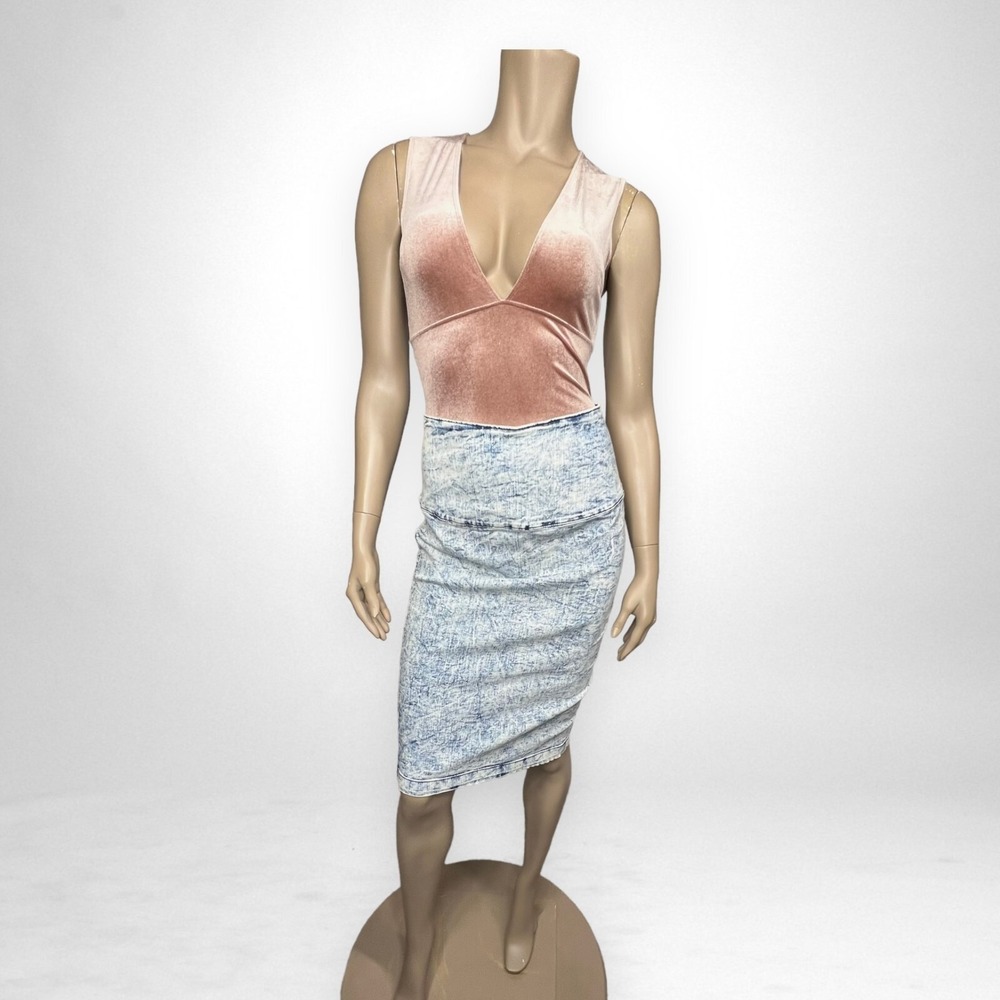 Vintage High Waisted Acid Wash Denim Skirt L - Soft‎ and Comfy Summer - Picture 2 of 6